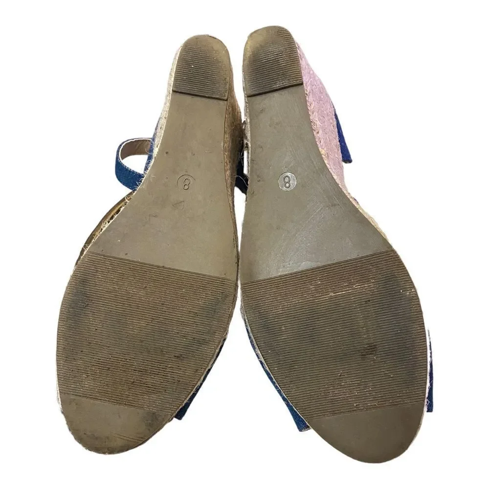 C Comfort Women's Peep Toe Denim Espadrille Wedge Sandals 8